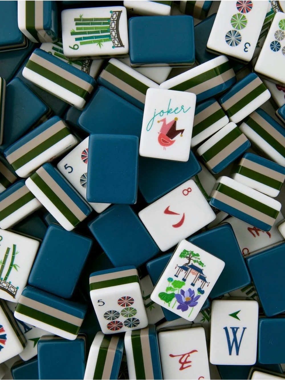 New Navy Teal Mahjong Tiles and Tile Bag
